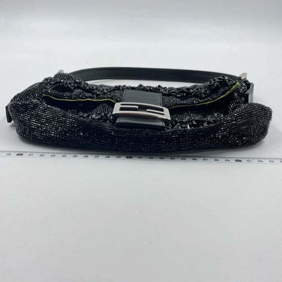 Fendi Baguette Black Beaded Shoulder Bag with Stones in Wave Pattern - Picture 7 of 16